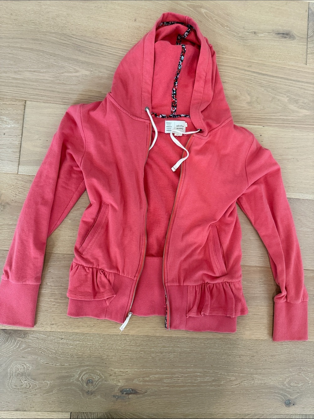 Anthropologie Coral Women’s Hooded Zip Jacket with Ruffle Hem size s